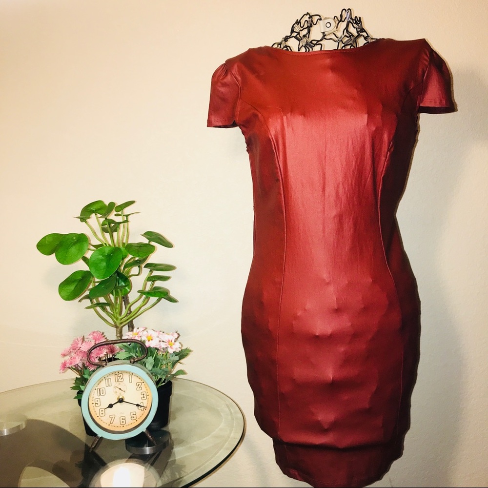 Crimson Faux Leather Dress